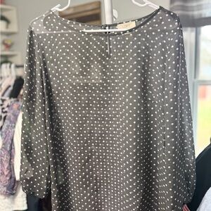 LOFT Charcoal Grey Blouse with White Dots